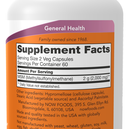 Now Foods MSM Συμπλήρωμα για την Υγεία των Αρθρώσεων 1000mg, 120 φυτικές κάψουλες