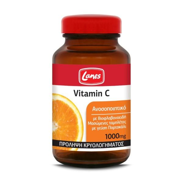 Lanes Vitamin C 1000mg - Τόνωση Ανοσοποιητικού - σταδιακής αποδέσμευσης, 60 μασώμενες ταμπλέτες