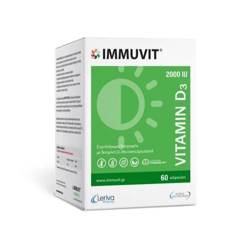 Leriva Immuvit Vitamin D3 2000iu, 60 κάψουλες