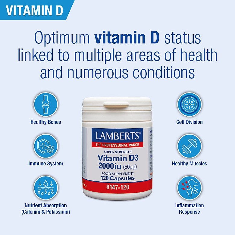 Lamberts Vitamin D3 2000iu, 30 κάψουλες