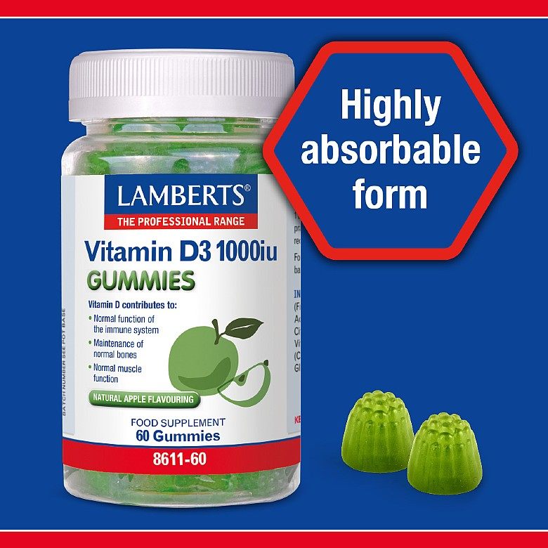 Lamberts Vitamin D3 1000iu Gummies με Φυσική Γεύση Μήλου, 60 ζελεδάκια