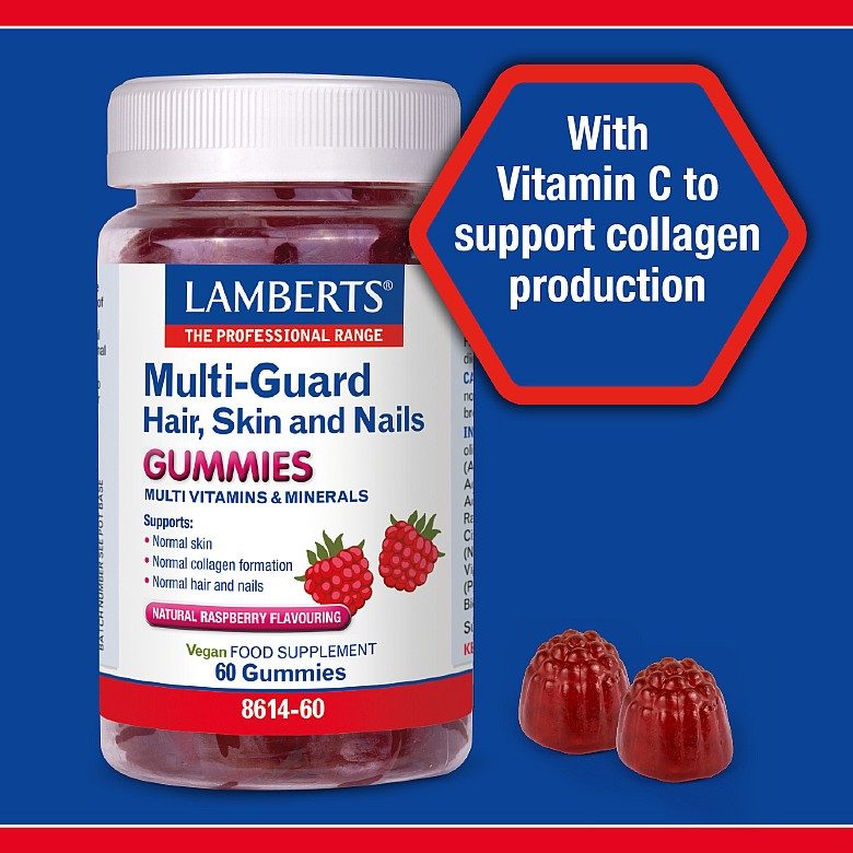 Lamberts Multi Guard Hair, Skin and Nails Gummies με Φυσική Γεύση Σμέουρο, 60 ζελεδάκια