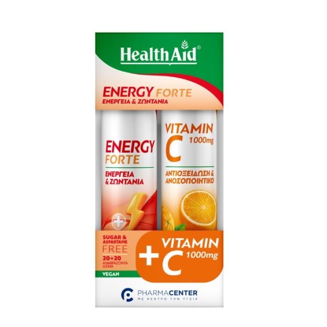 Health Aid Promo Energy Forte, 20 Αναβράζοντα Δισκία & Vitamin C 1000mg, 20 Αναβράζοντα Δισκία
