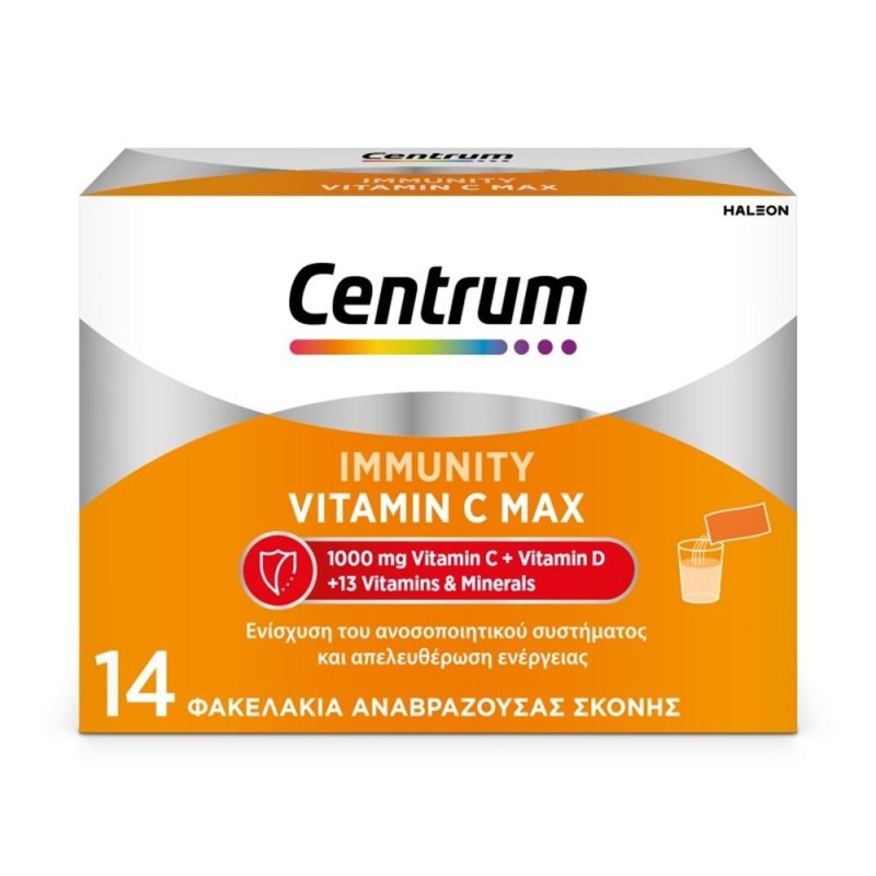 Centrum Immunity Vitamin C Max για Ενέργεια & Ενίσχυση Ανοσοποιητικού, 14 φακελάκια αναβράζουσας σκόνης