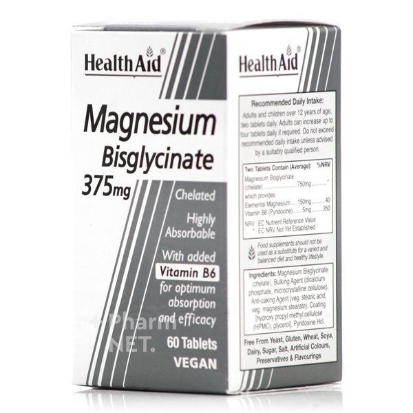 Health Aid Magnesium Bisglycinate 375mg, 60 ταμπλέτες