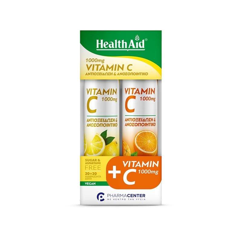 Health Aid Promo Vitamin C 1000mg 20 Αναβράζοντα Δισκία με Γεύση Λεμόνι & 20 Αναβράζοντα Δισκία με Γεύση Πορτοκάλι