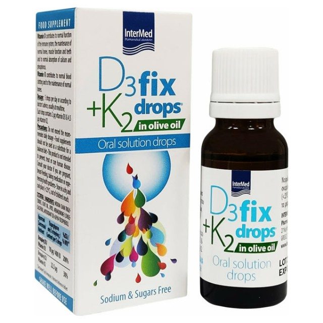 Intermed D3 & K2 Fix Drops in Olive Oil Oral Drops Συμπλήρωμα Διατροφής για το Ανοσοποιητικό σε Υγρή Μορφή, 12ml